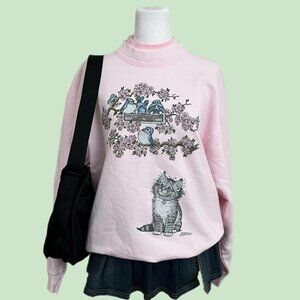 baby pink floral kitten coquette girly cottagecore sweatshirt